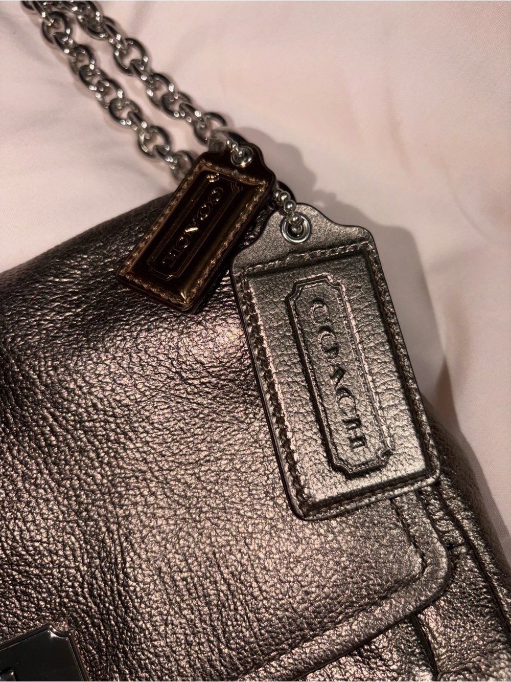 RARE Vintage Authentic Coach Chelsea Flap Crossbody | Gunmetal Metallic 17808 - Picture 3 of 6